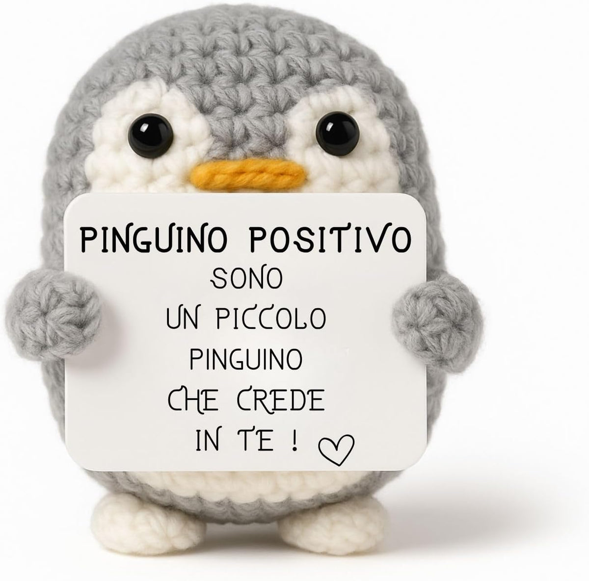 Pinguino Positivo – peluche all'uncinetto con messaggio positivo