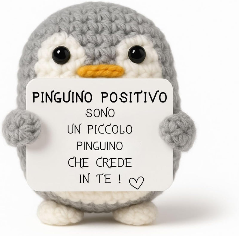 Pinguino Positivo – peluche all'uncinetto con messaggio positivo