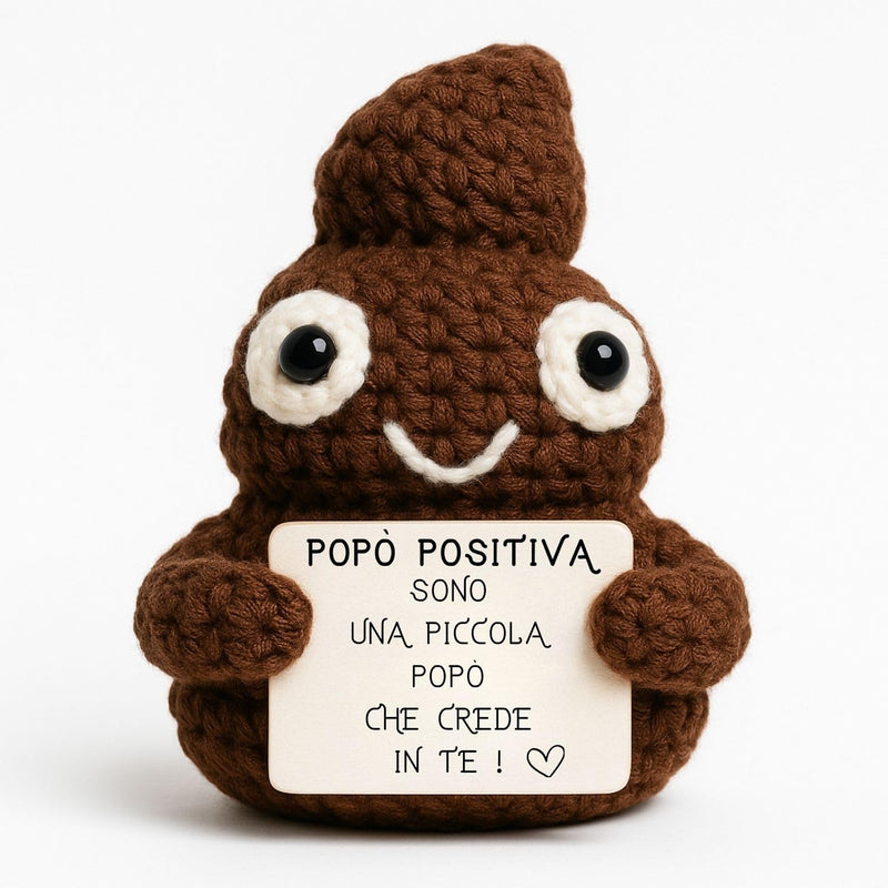 Popò Positivo – peluche all'uncinetto con messaggio positivo