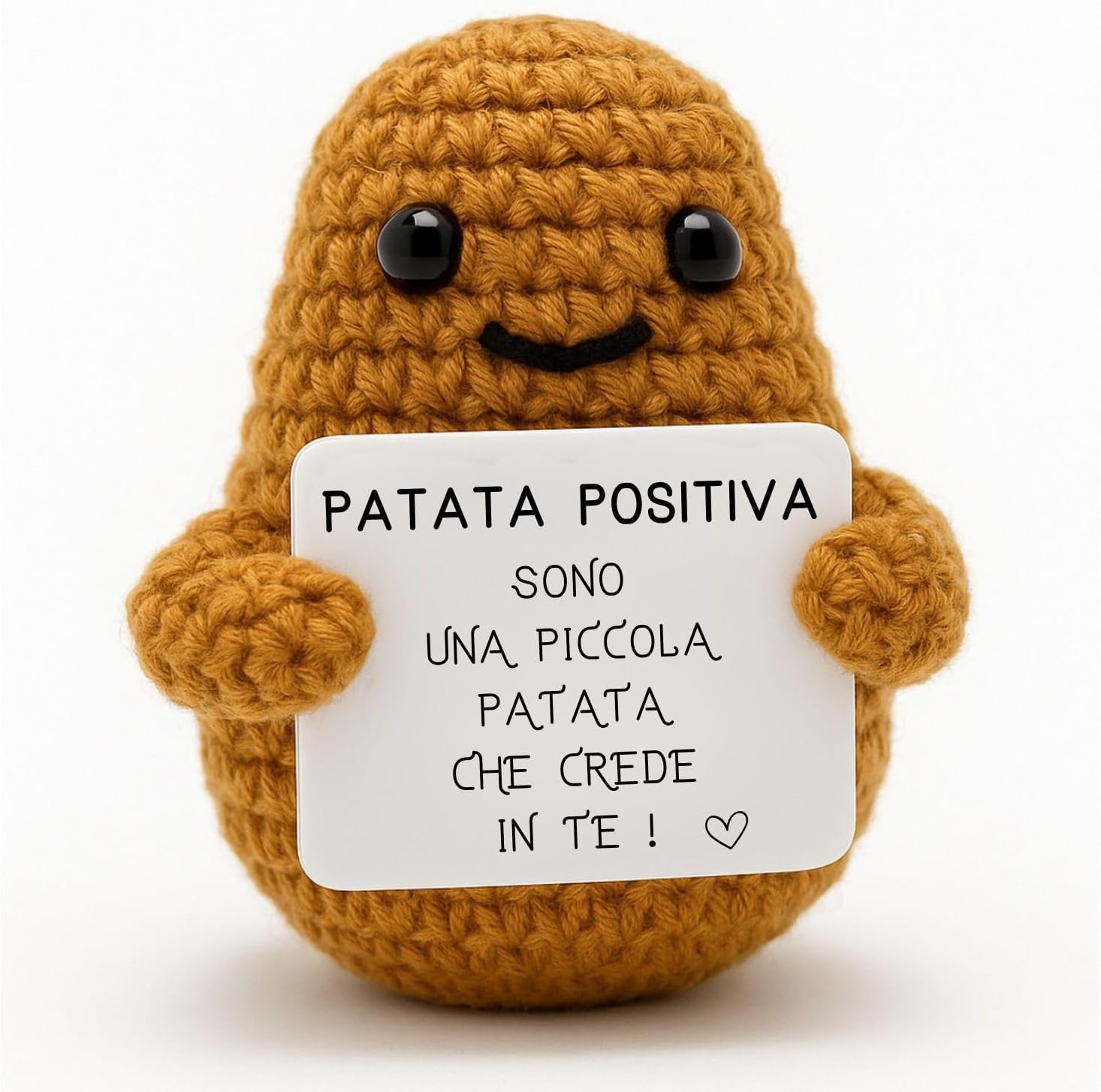 Patata Positiva – peluche all'uncinetto con messaggio positivo