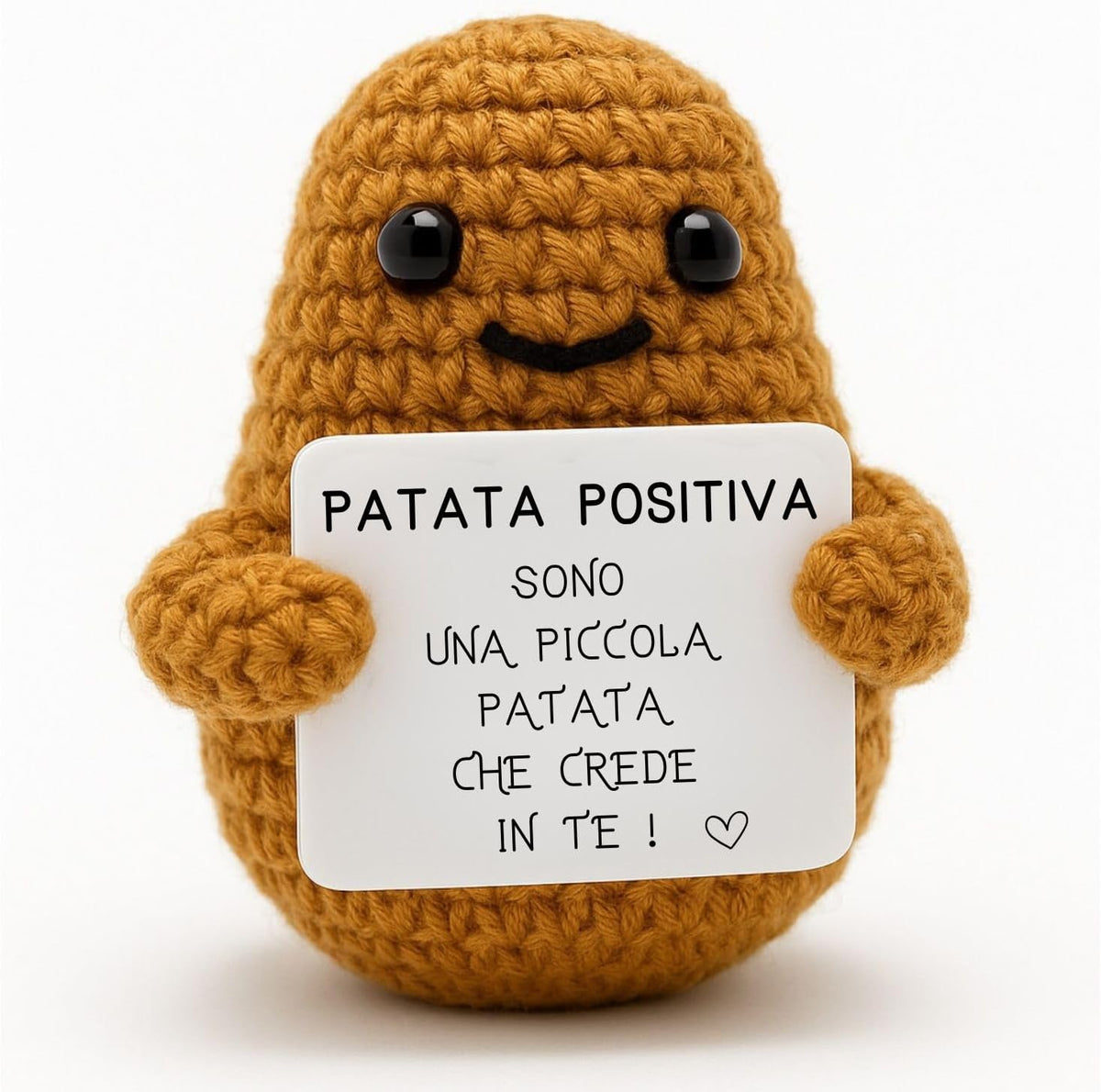 Patata Positiva – peluche all'uncinetto con messaggio positivo
